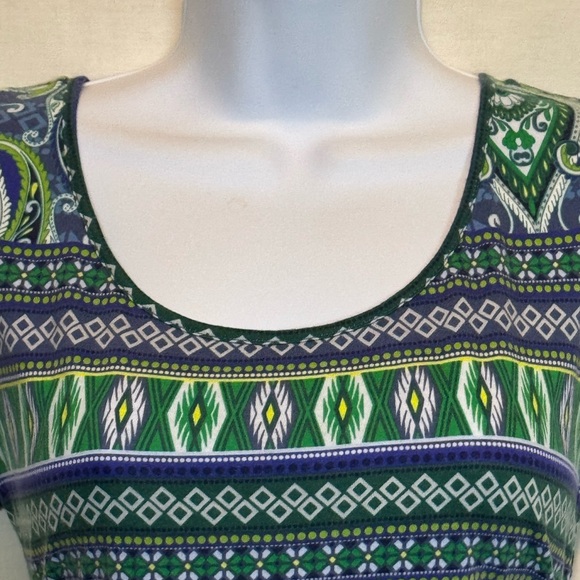G-99 Liz Claiborne Blue Green &‎ White Short Sleeve Pullover Blouse Size MP - Picture 5 of 14